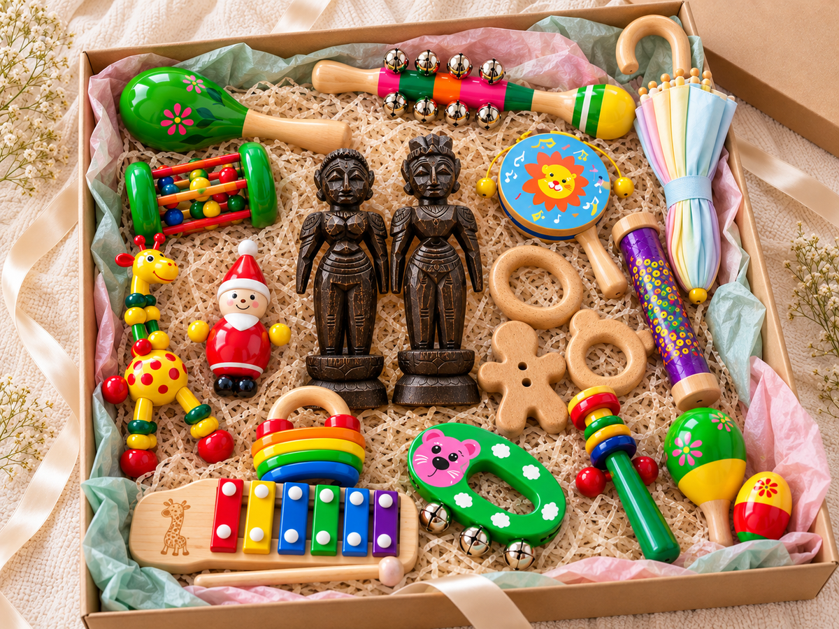 Jumbo Maama Baby Boo Box – 11-in-1 Newborn Wooden Toy Gift Set with Marapachi Bommai