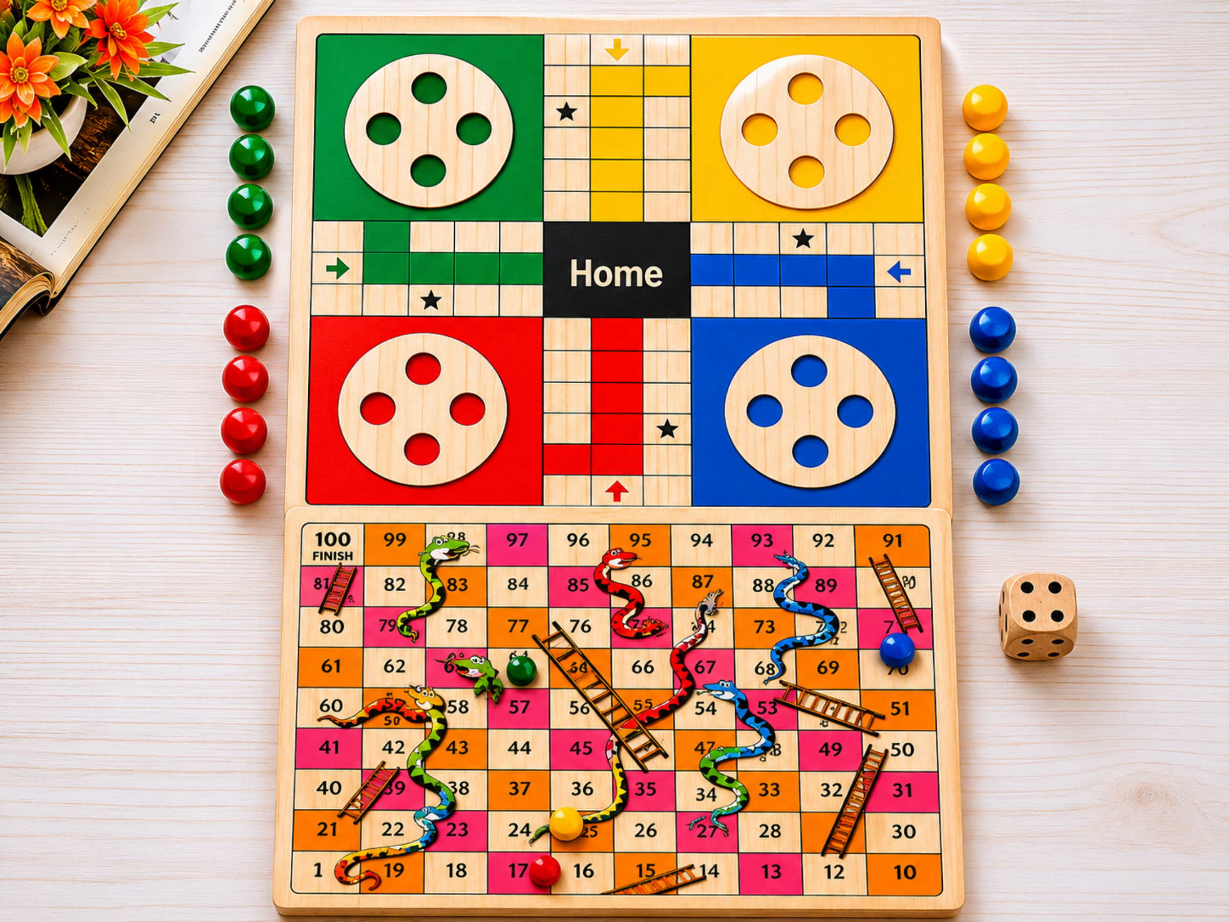 Wooden Ludo & Snakes and Ladders Game Set