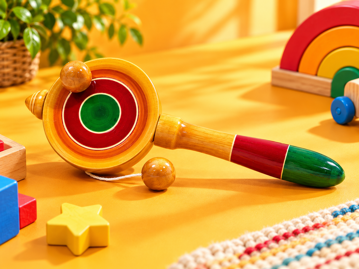 Colorful Wooden Plate Rattle traditional wooden toy by Jumbo Maama Toys