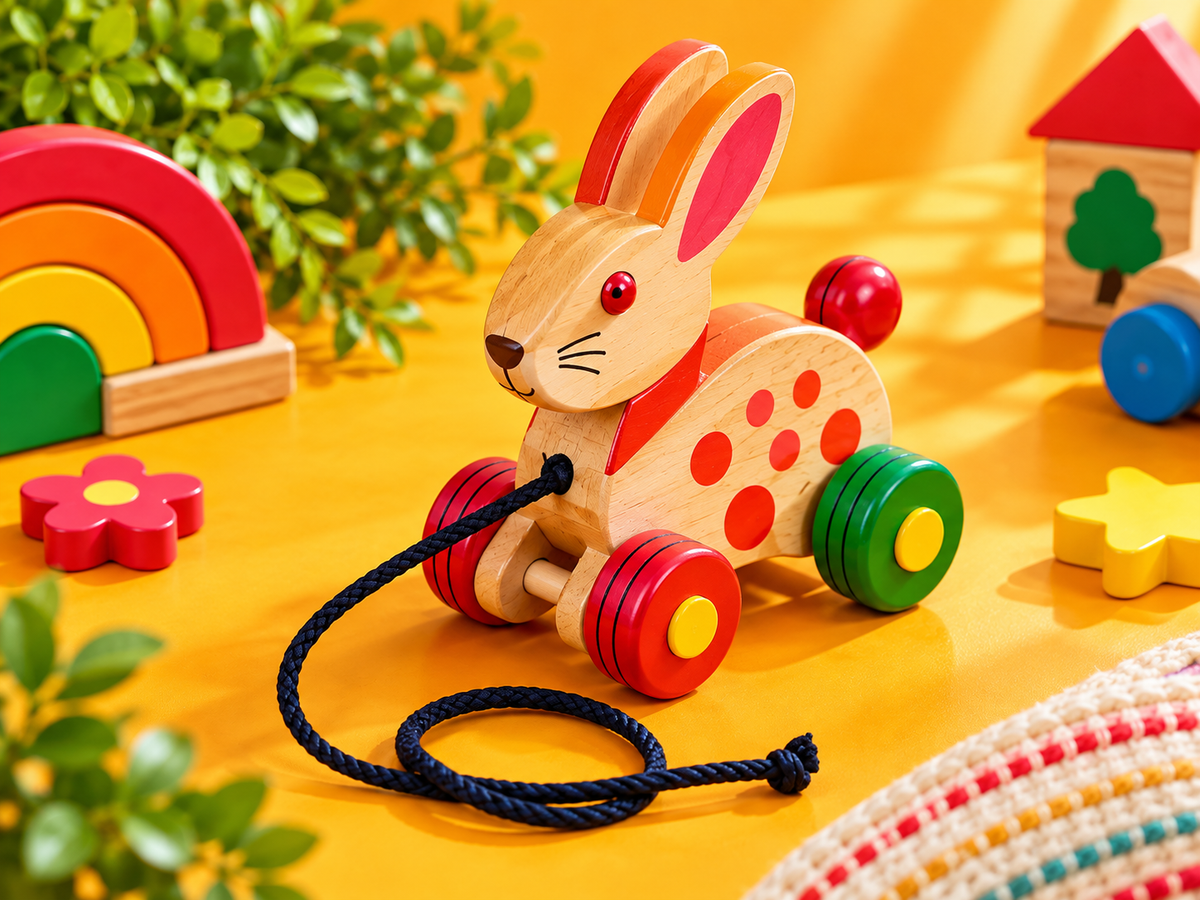 Rabbit Pull Along Toy traditional wooden toy by Jumbo Maama Toys