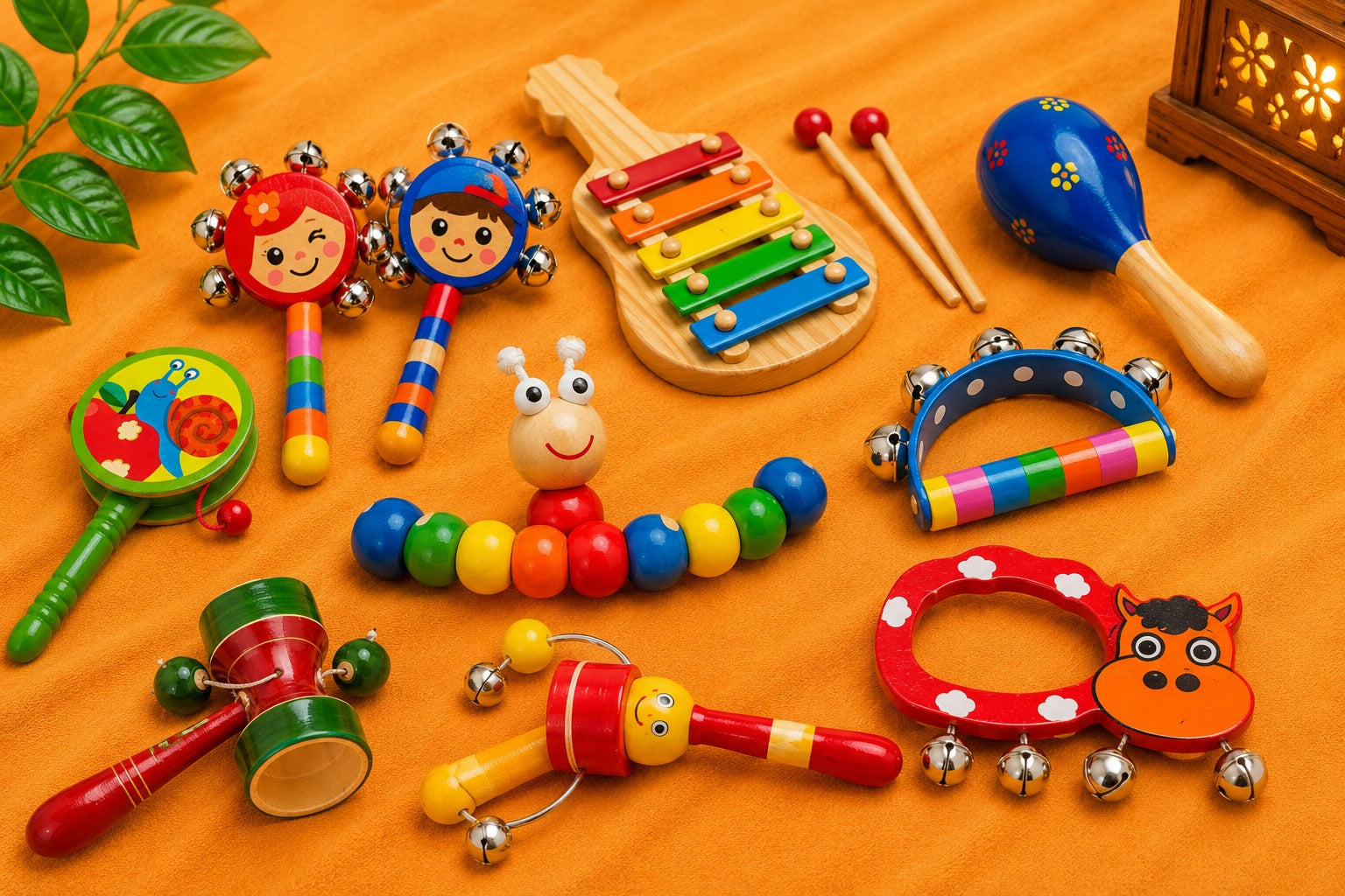 Jumbo Maama Rattle Bonanza – 7-in-1 Wooden Musical Toy Set for Newborns