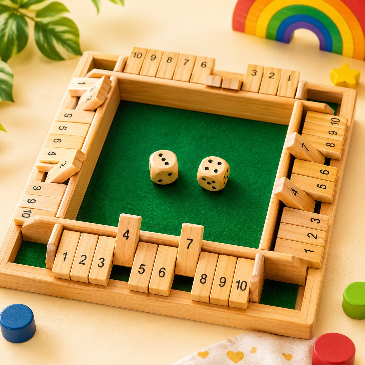 Shut The Box Board Game – Wooden Dice Game for 4 Players