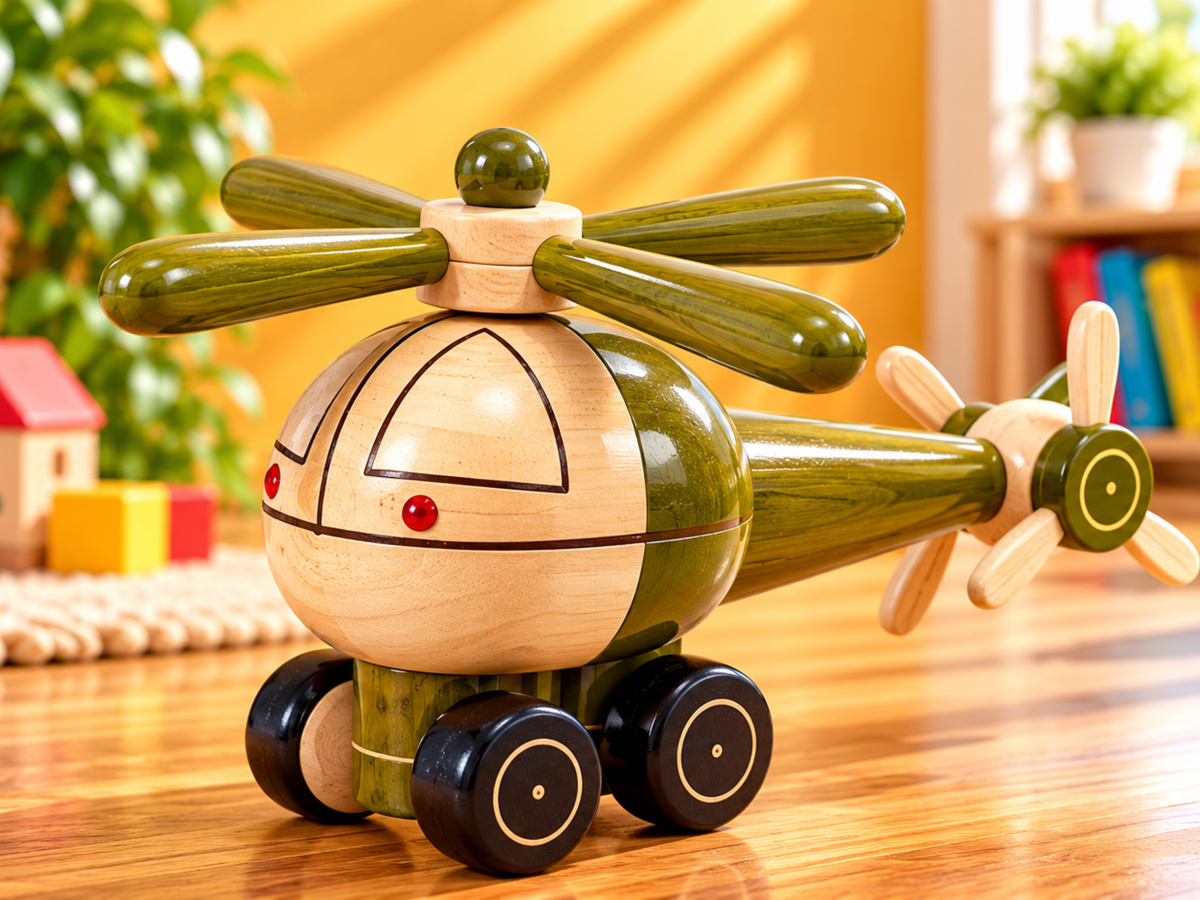 Wooden Helicopter traditional wooden toy by Jumbo Maama Toys