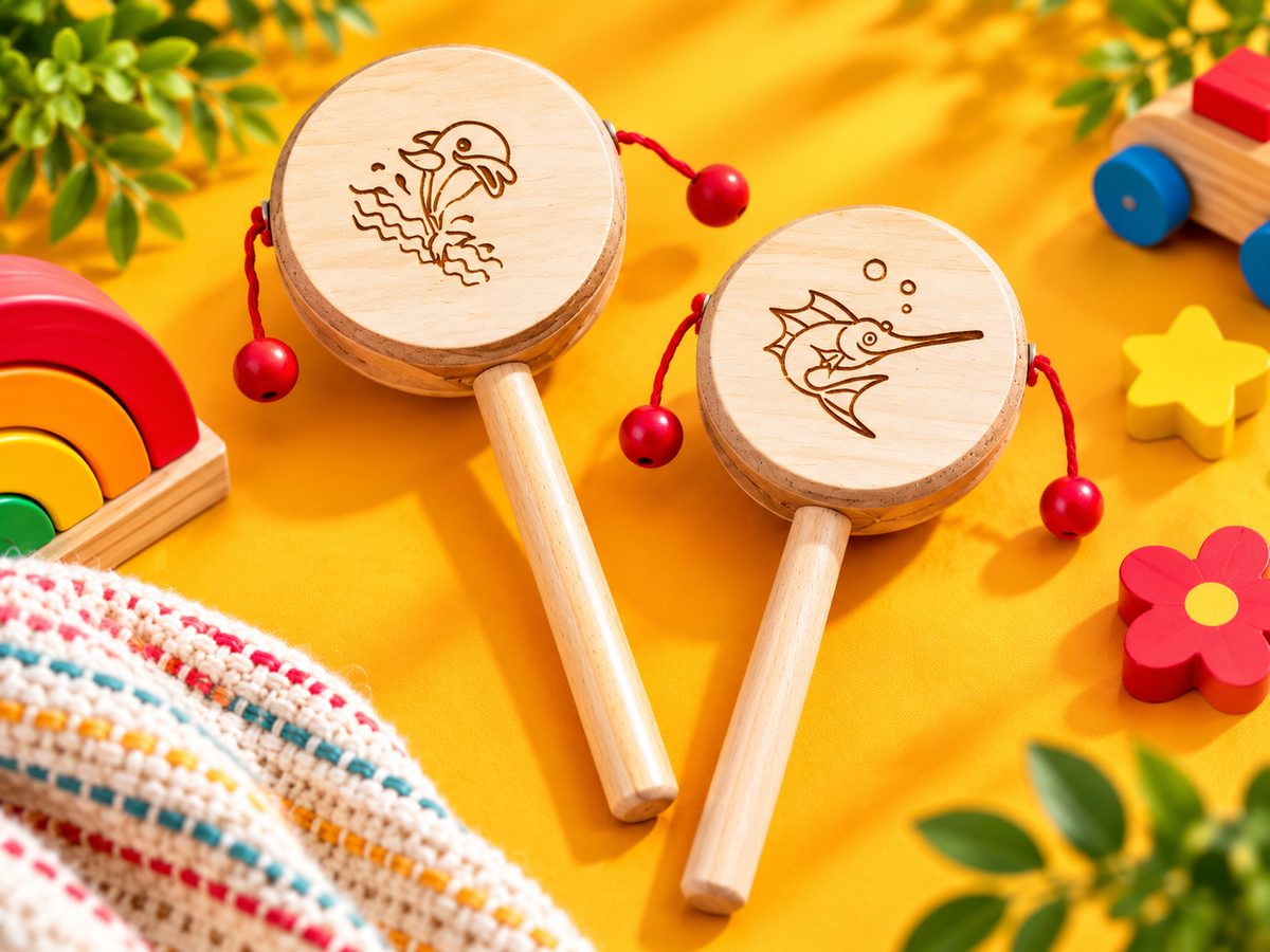 Wooden Rattle Drum Toy traditional wooden toy by Jumbo Maama Toys