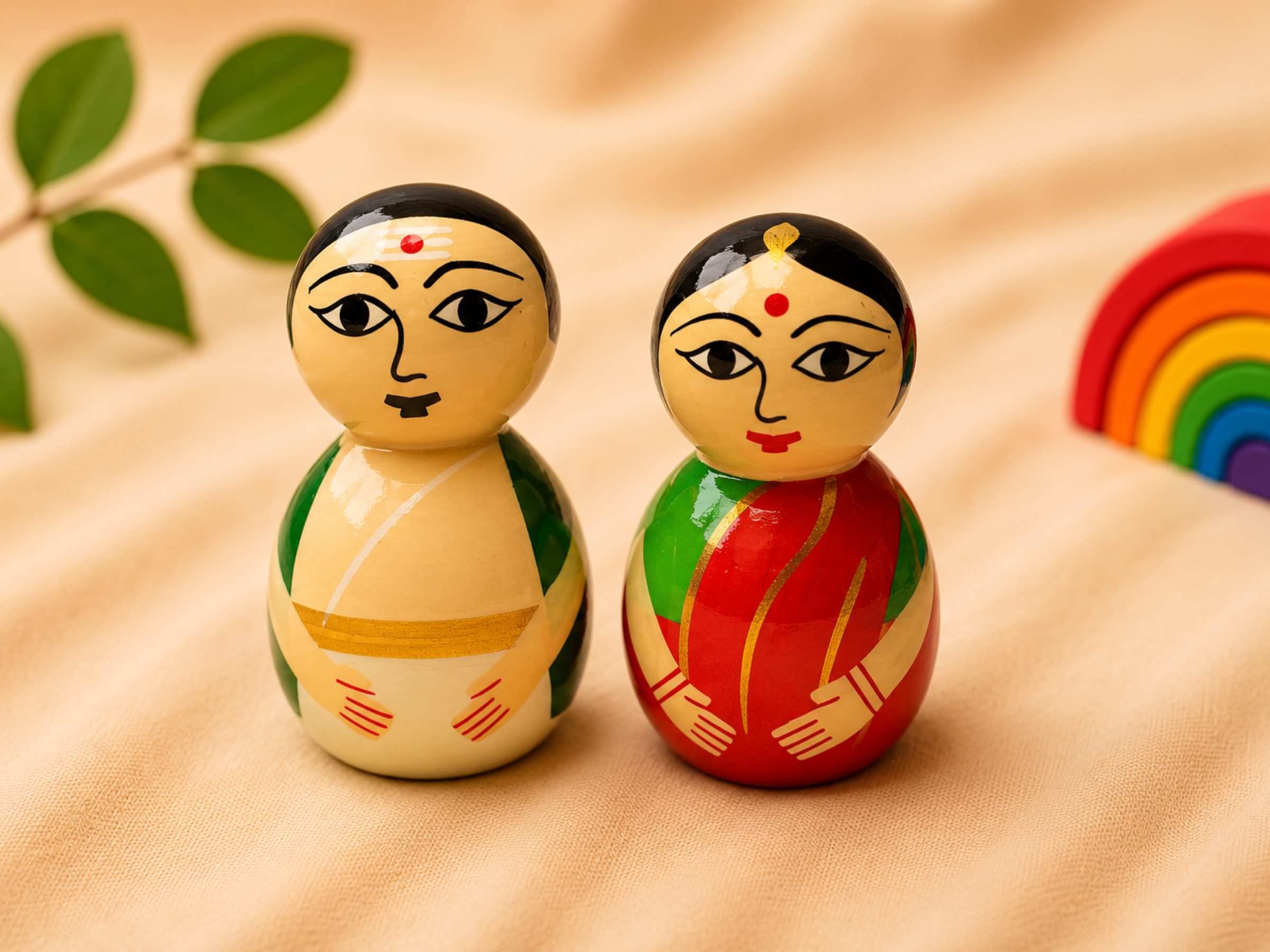 Wooden mom and dad figurines for pretend play – handcrafted family toy set by Jumbo Maama