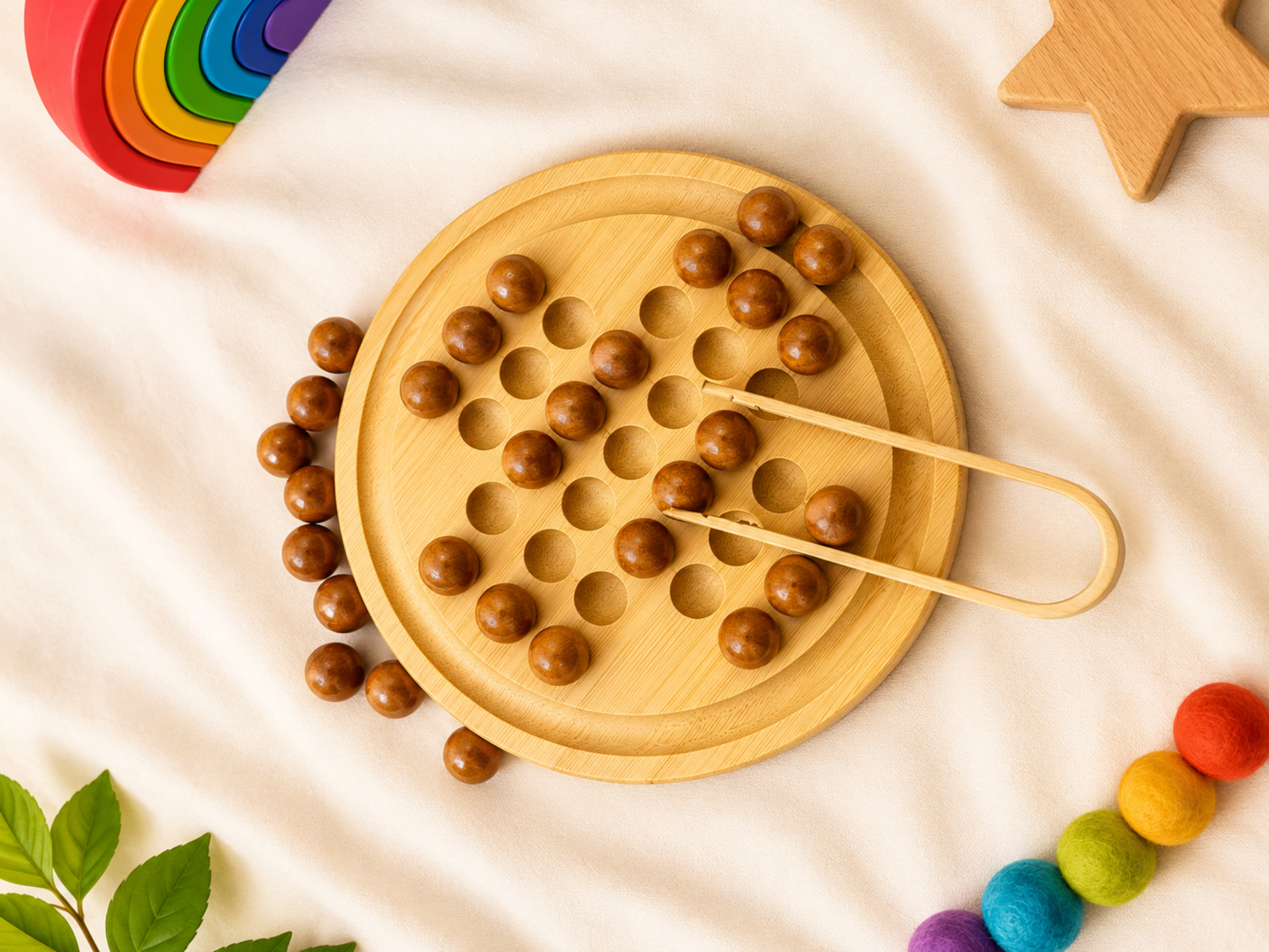 Wooden bead solitaire chess board game – handcrafted brain game for kids by Jumbo Maama