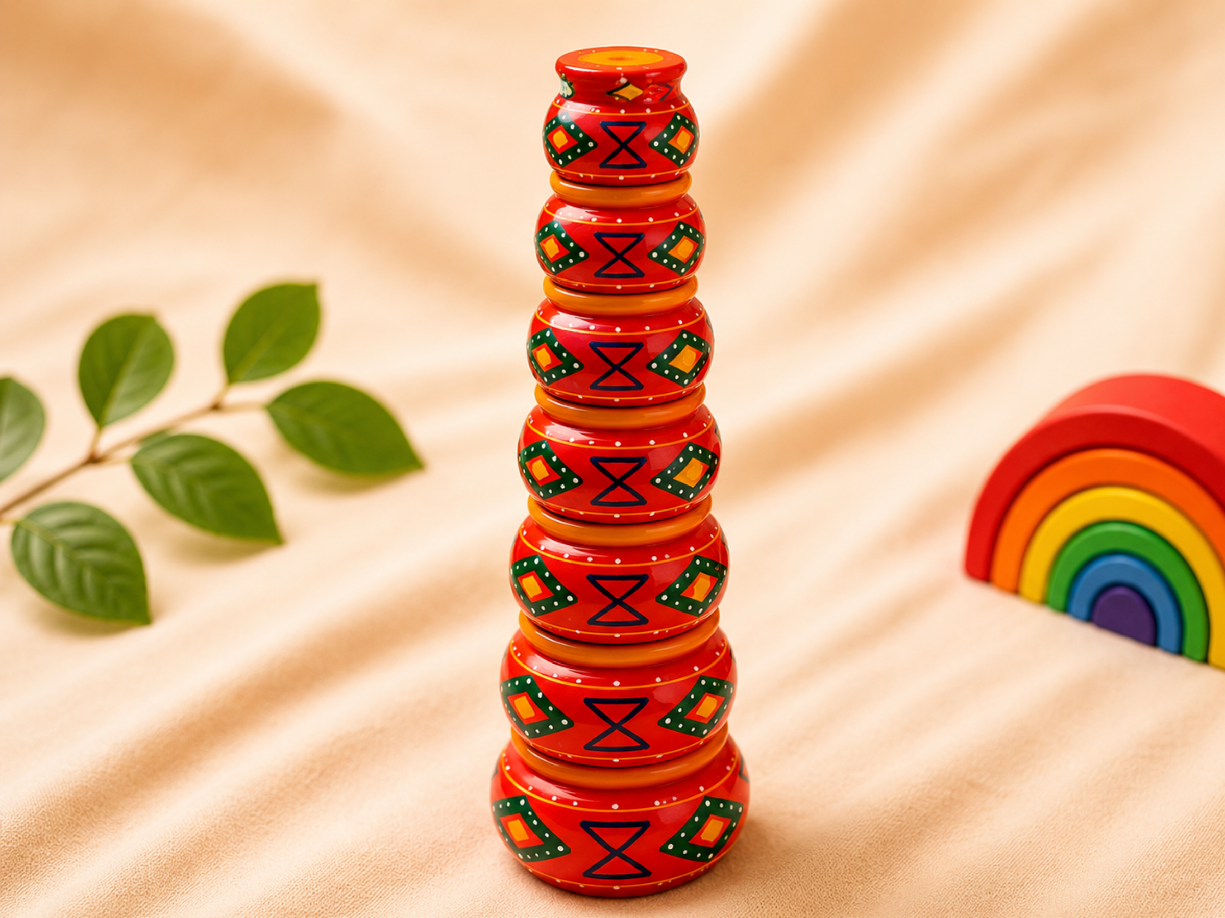 Wooden matki (pot) set – handcrafted traditional Indian play kitchen toy by Jumbo Maama