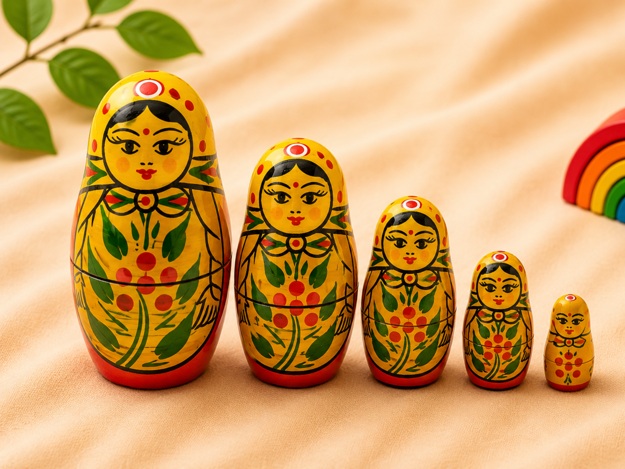 Wooden nesting doll stacking set – handcrafted Matryoshka-style Indian toy by Jumbo Maama
